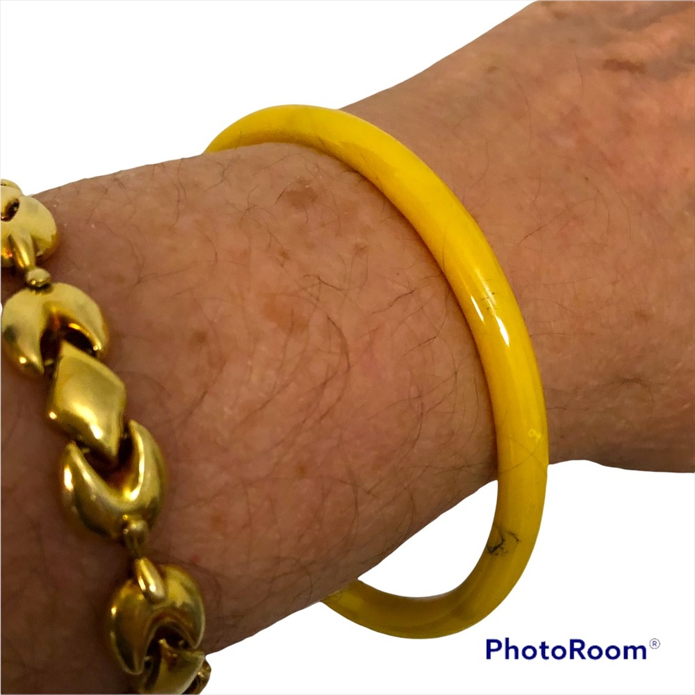 Vintage Yellow Brown Marled Wave Fused Glass Bangle Bracelet